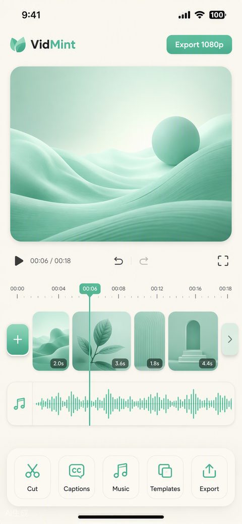 원탭 숏폼 편집 도구가 있는 VidMint AI 동영상 편집기 타임라인